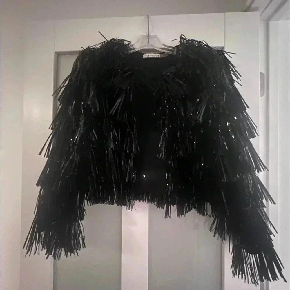 Alice and Olivia Womens Tinsel Cropped Collarless Blazer Size Medium - Picture 3 of 6